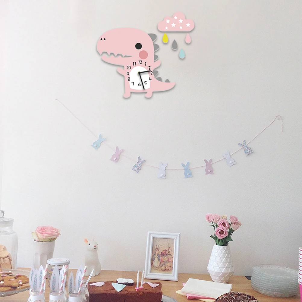 

1pc Cartoon Dinosaur Wall Creative Silent Home Clock Kids Bedroom Decor Mute No Pink For Living Room Kitchen Dining Room