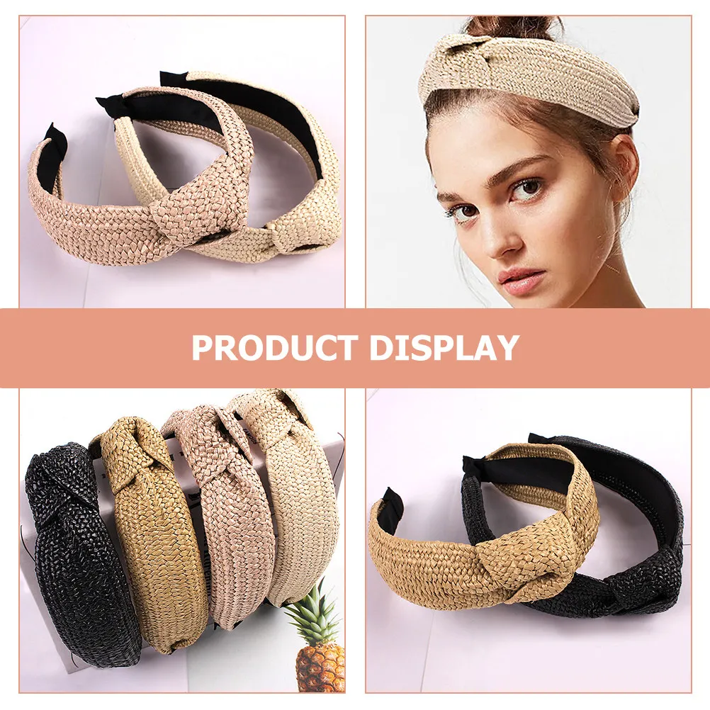 

4Pcs Knotted Hairband Woven Headband Decorative Hair Band for Women Fashion Hair Accessory Beach Party Casual Wear Comfortable