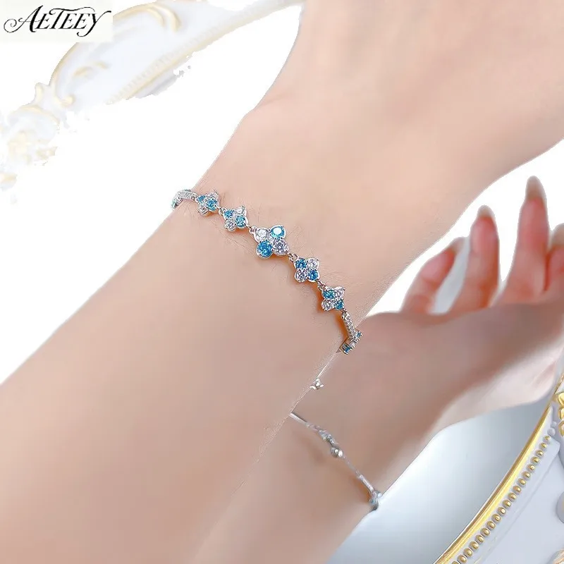 AETEEY S925 Silver Fairy Bracelet Ocean Blue Zircon Light Luxury Romantic Women Delicate Wrist Jewelry