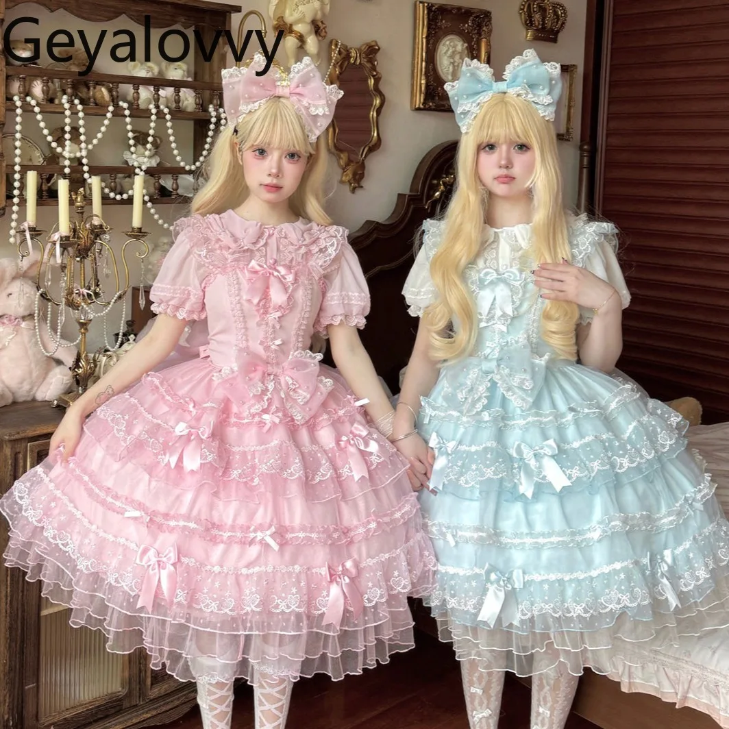 

Japanese Original Design Lolita Sweet Girls Jsk Suspender Dress Summer New High Waist Slim Lace Bow Sleeveless Party Dresses