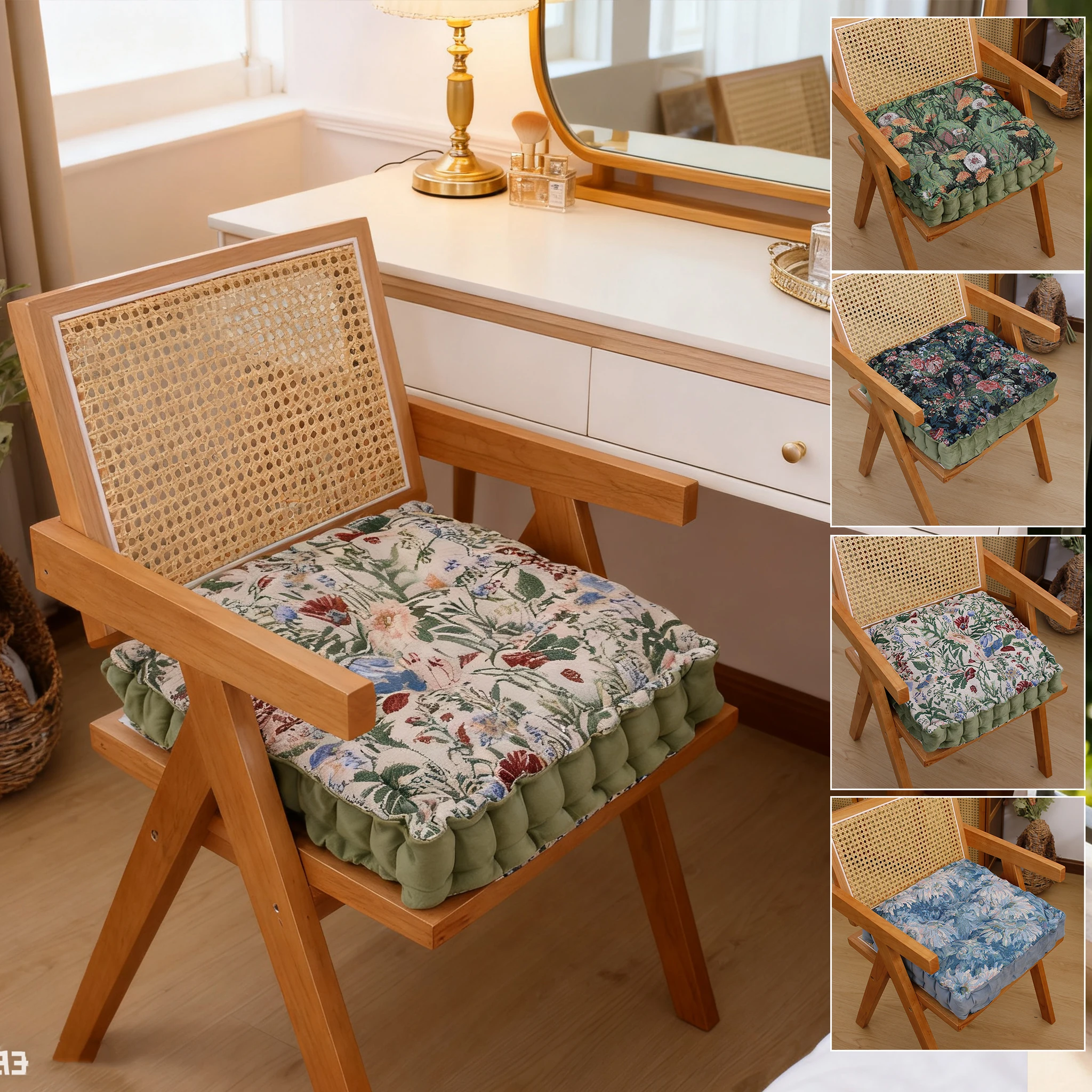 

Vintage Garden Print Anti-Slip Square Chair Cushion - Plush Comfort Pad for Dining/Outdoor/Indoor Seating Decor /floor Cushion