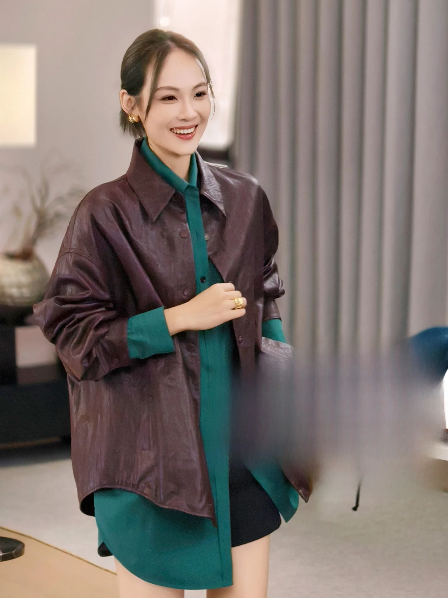 เสื้อโค้ทหนังโปรตีน MeiYang รุ่น Blossom Pleat ทรงหลวม แขนยาว สไตล์ลำลอง สำหรับวัยรุ่น แฟชั่นฤดูหนาว