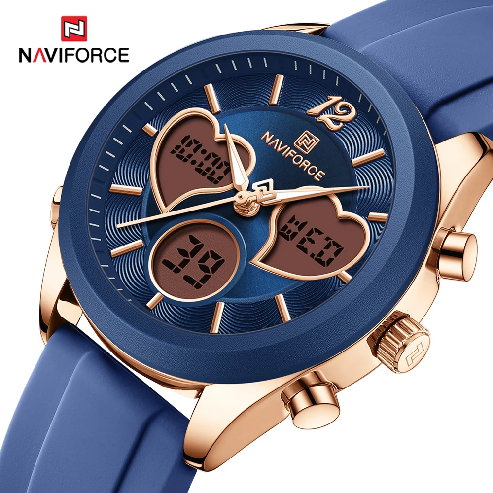 NAVIFORCE NF5045T reloj elegante de lujo para mujer, reloj de pulsera resistente al agua con doble pantalla, relojes de pulsera a la moda para mujer