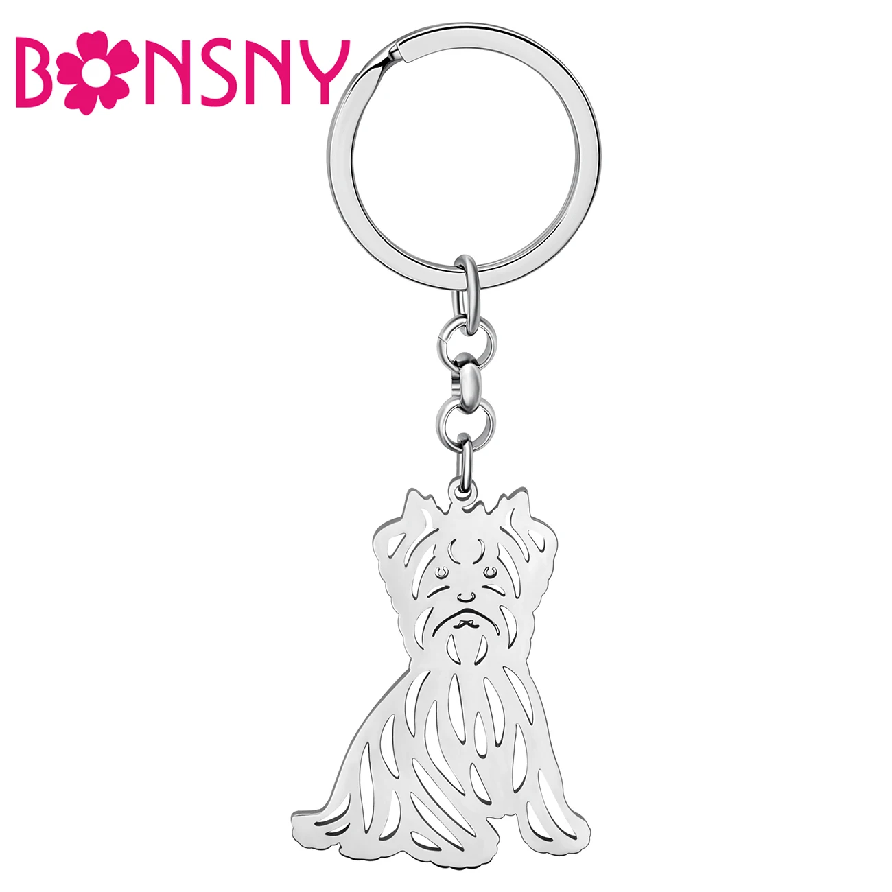 Bonsny Stainless Steel Silver-plated West Highland White Terrier Dog Keychains Sweet Pet Keyring Jewelry For Women Girls Pendant