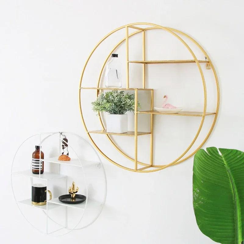 

wrought iron shelves Modern simple home living room wall hanging Creative round wall storage shelves