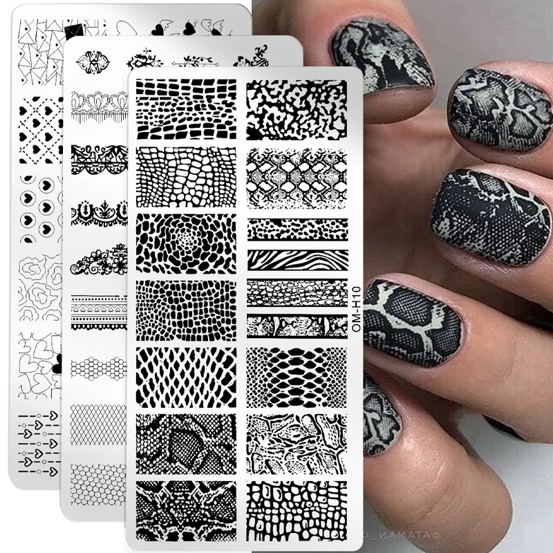 

Snake Leopard Nail Stamping Plates English Letter Love Heart Leaves Flowers Design Printing Plates Nails Art Stencil Stamp Tools