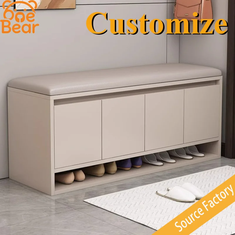This Solid Wood Multi-Functional Shoe Cabinet Combines Hidden Storage Space With an Open Shoe Rack.