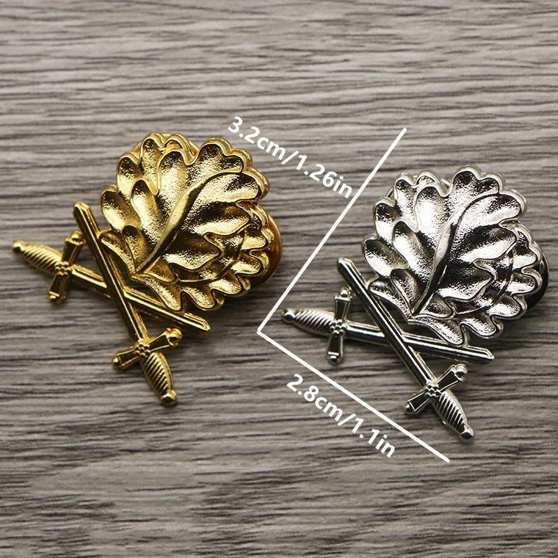 Oak Leaves Pin Sword Brooch Vintage Gold Silver Badge Germany Jewelry Men Patriot Gift Shirts Medal Accessory