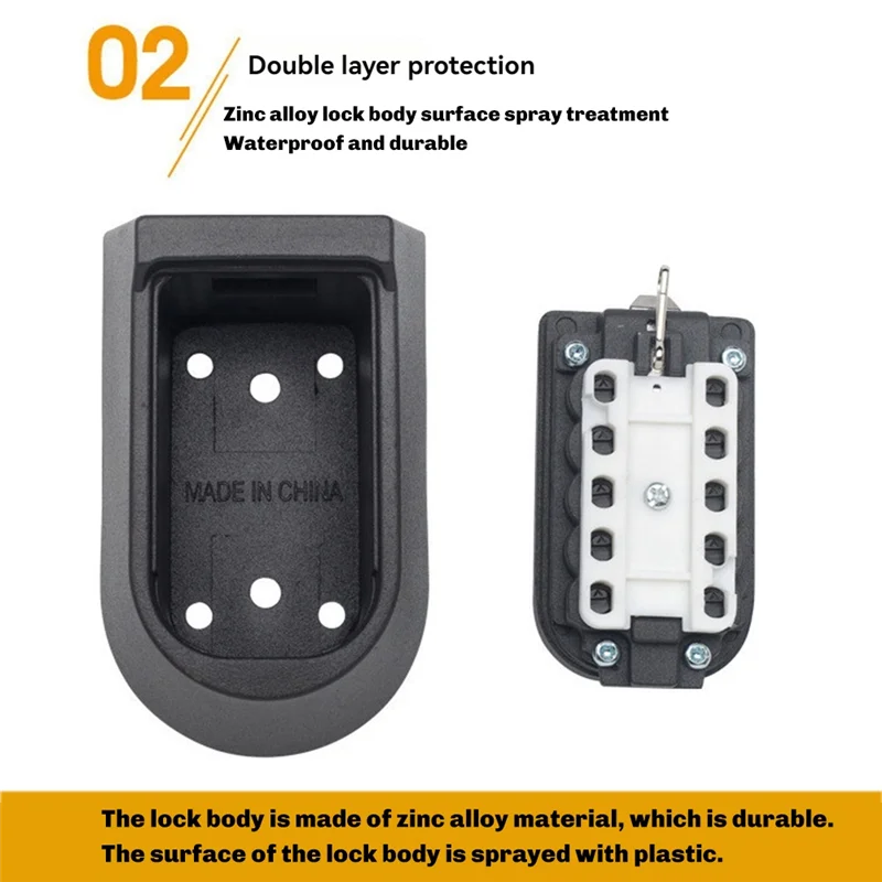 B68A Wall Mounted Key Safe Box Weatherproof 10-Digit Combination Lock Anti-Theft Storage For Home & Outdoor Use