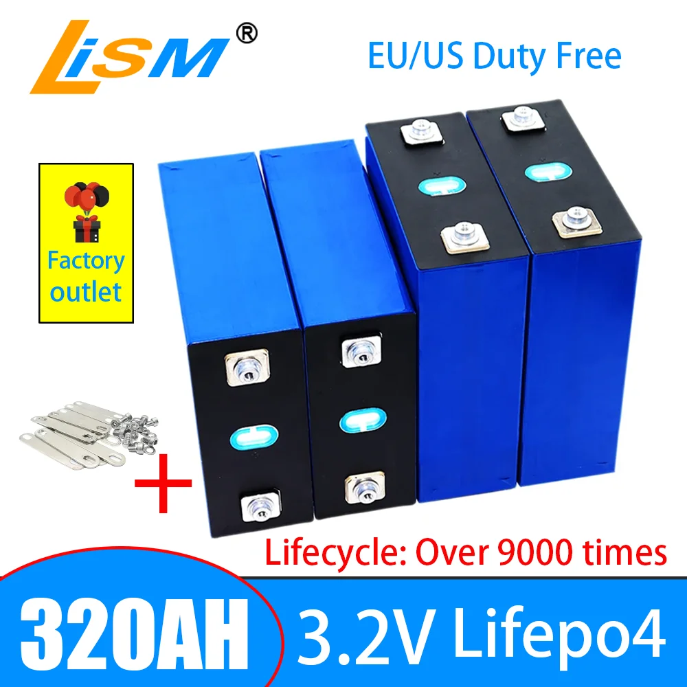 Brand new 3.2v 320ah 9000+cycles Lifepo4 battery Grade A DIY 12V 24V 48V RV solar storage golf cart battery pack EU/US TAX-FREE