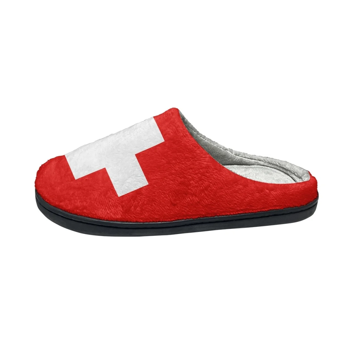 Fashion Swiss Flag Design Indoor Slippers Autumn Winter Warm Couple Comfy Footwear Non-Slip Cozy Cotton Slippers Print On Demand