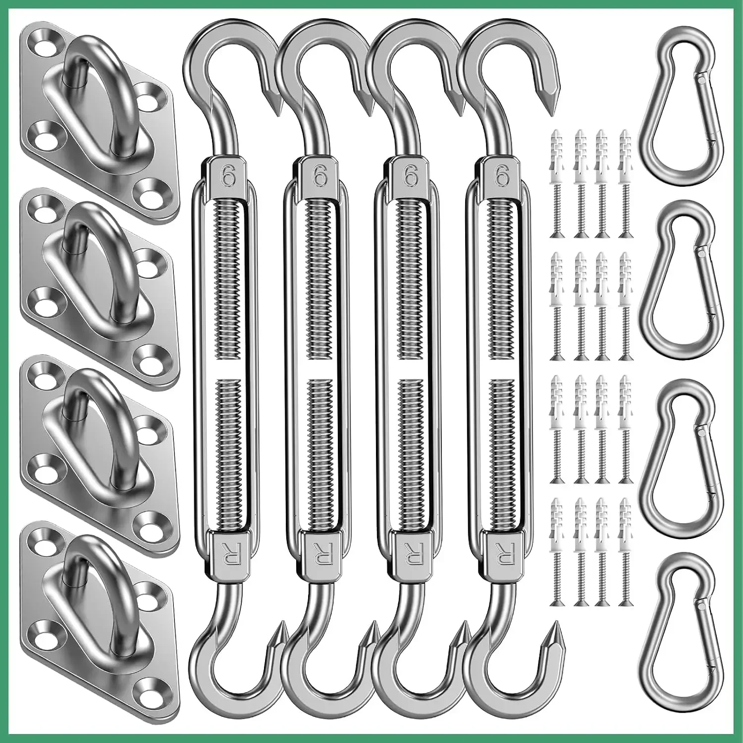Sunshade Sail Hardware Kit: 6 Stainless Steel Sunshade Hardware Kit for Triangular and Rectangle Sunshade Sail Canopy Installation, 44 Piece Sunshade Hardware Outdoor Patio Garden Backyard