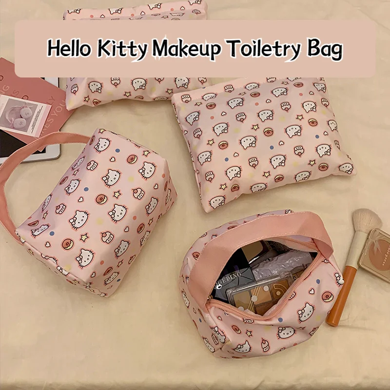 حقيبة مكياج هالو كيتي اللطيفة المحمولة للسفر وحقيبة مستحضرات التجميل ذات سعة كبيرة على طراز الرسوم المتحركة هدية عيد الميلاد ﻿