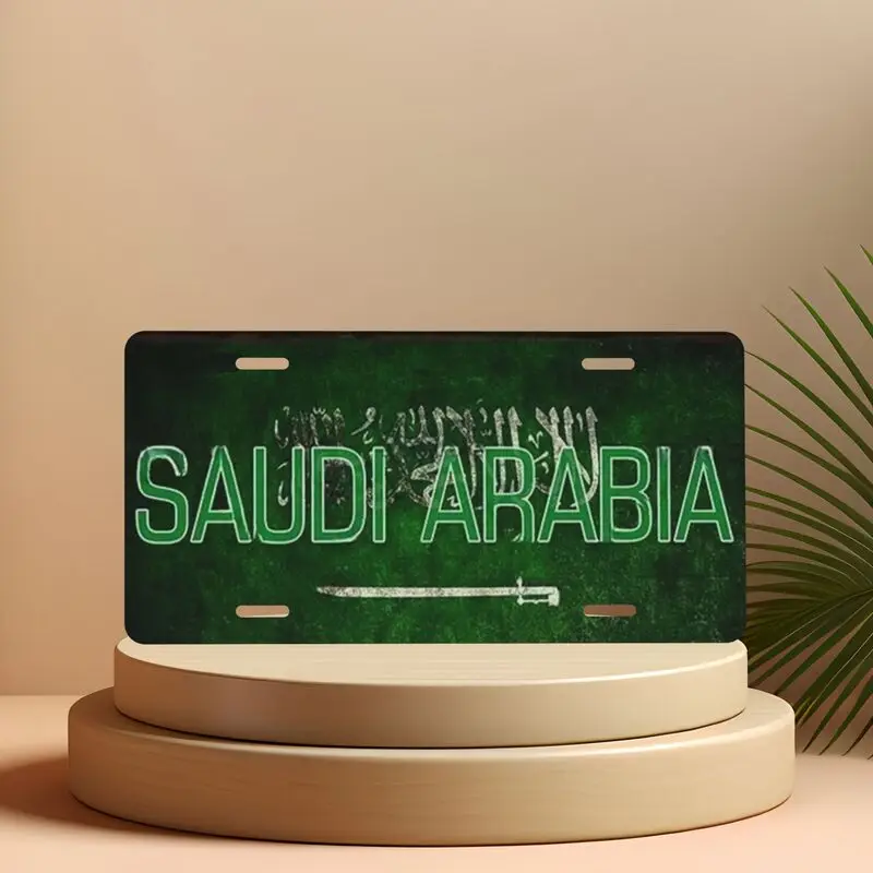 Saudi Arabia Flag License Plate Metal Car Front Plate Cover Novelty Auto Tag Only for Decoration Not for Street Use