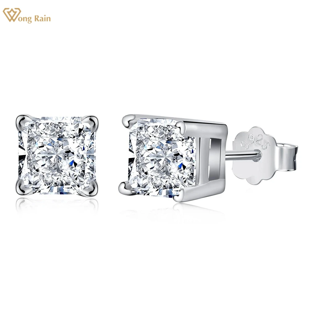 Wong Rain 100% 925 Sterling Silver 6*6MM Crushed Ice Cut Lab High Carbon Diamond Gemstone Studs Earrings Fine Jewelry Wholesale