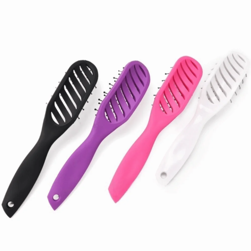 Portable Anti Static Styling Hair Brush Curved Vent Wide Tooth Drying Brush 9 Row Rack Heat-Resistant Plastic Wave Brush