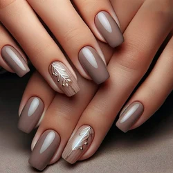 Upgrade your nail styling 24 pieces of medium square autumn and winter Maillard style white and versatile temperament gentle bro