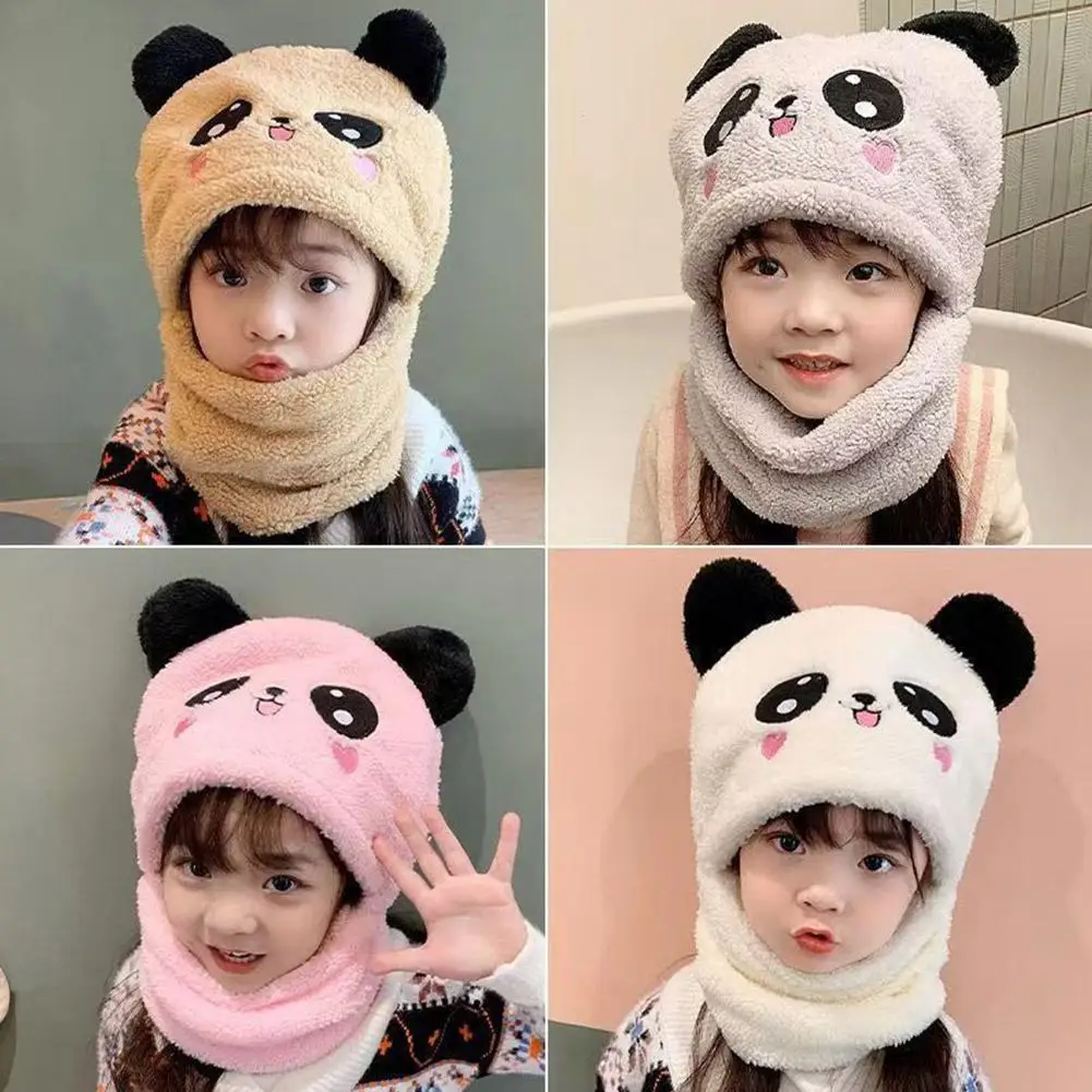 Fashionable Autumn and Winter Cute Childrens Cartoon Scarf Hat Two Piece Set Double Layer Wool Warm Boys and Girls Hat