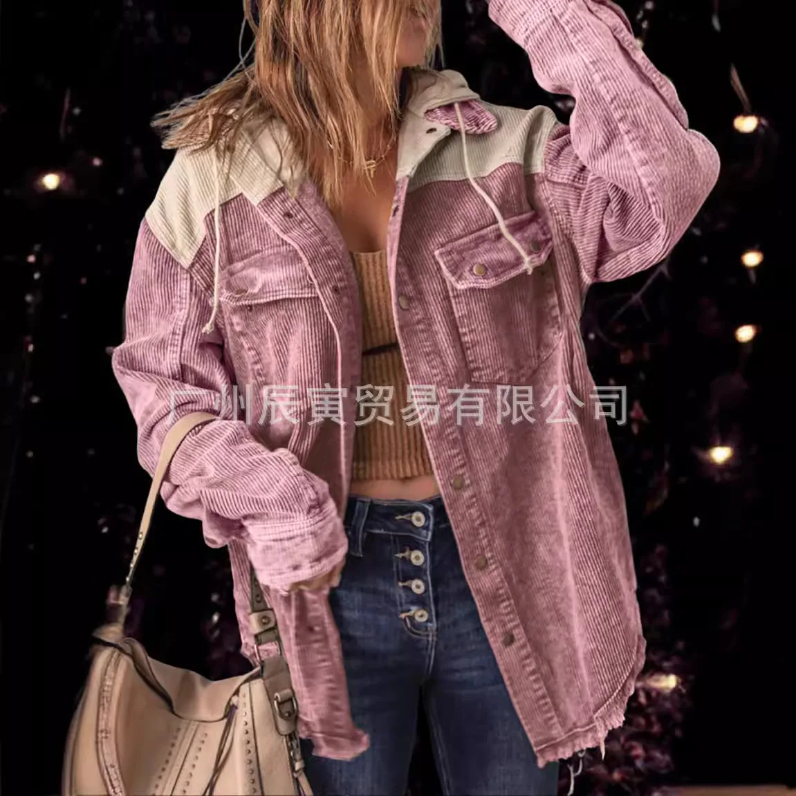 

Women's Retro Hooded Color Block Trench Coat Slim Fit Windproof Outerwear Elegant Commuter Versatile Comfort Casual High Grade