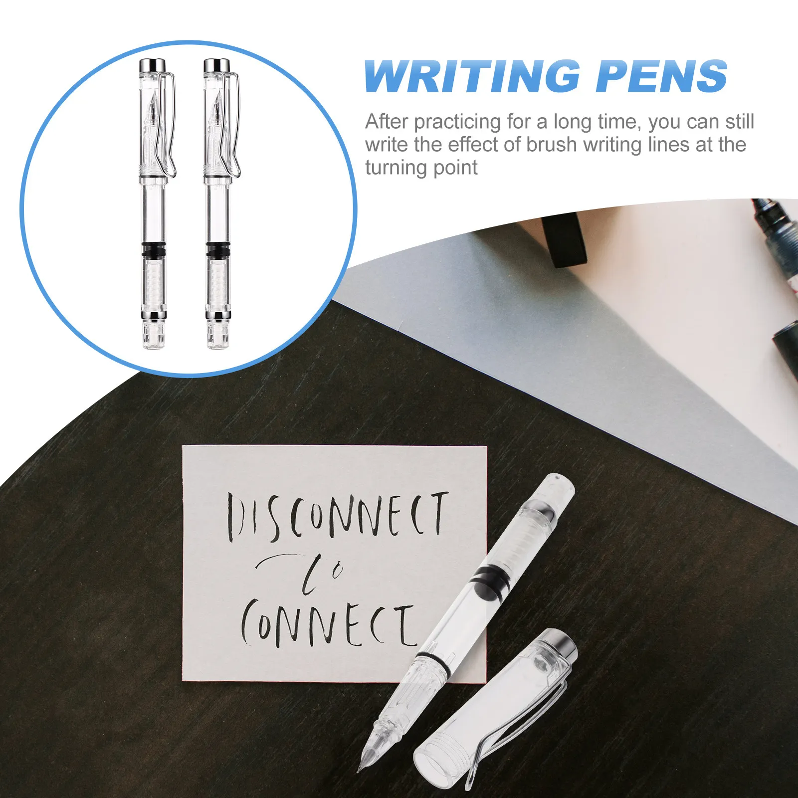 2Pcs Ink Absorber Fountain Pen Transparent Smooth Writing Calligraphy Refillable Ink Pen for School Office Stationery