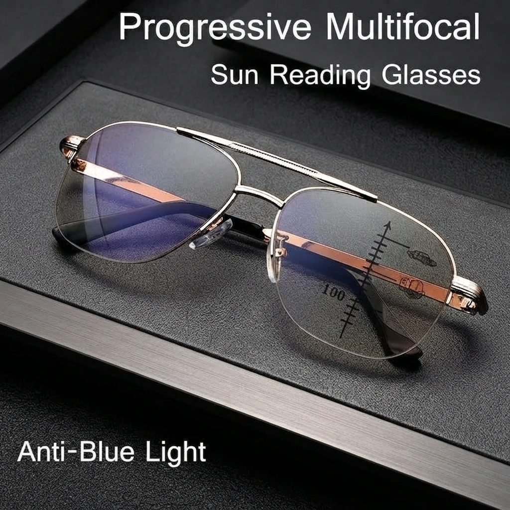 Occhiali da lettura multifocali progressivi Sun, da uomo e da donna, alla moda, con filtro anti-luce blu, per presbiopia, per computer, ottici, per visione da lontano e da vicino.