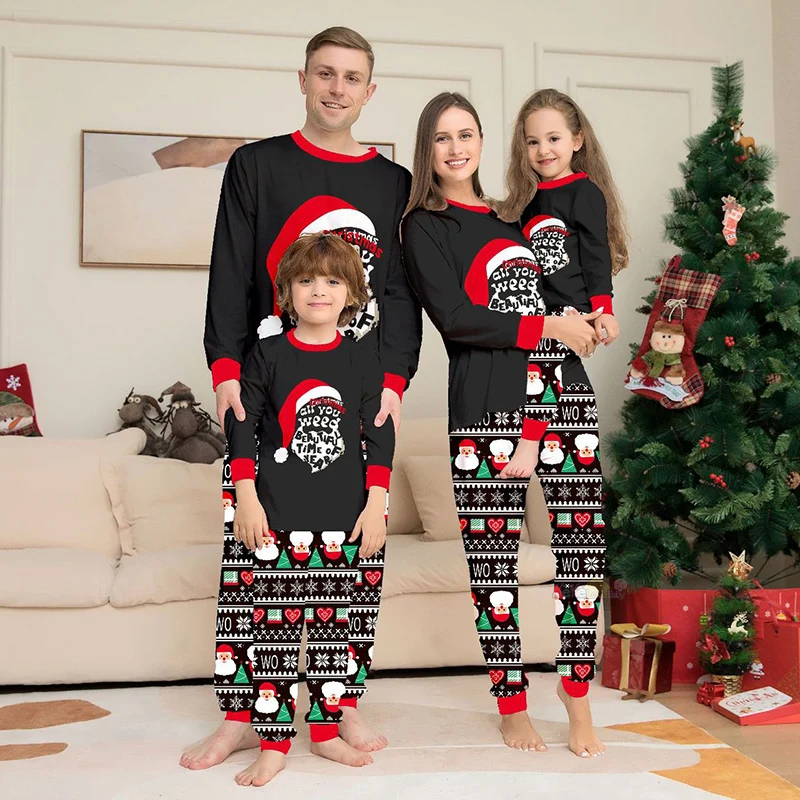 Merry Christmas Pajamas Matching Family Outfits Set 2024 Allover Print Mother Father Kids Pijamas Baby Romper Xmas Family Look