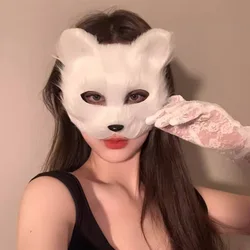Plush Therian Mask Halloween Cosplays Costume Accessorie Dress up Sexy Cats Mask Half Face Faux Furs Foxes  Mask