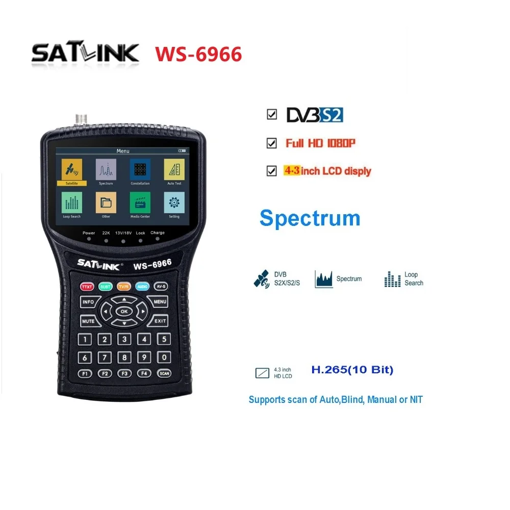 Satlink WS-6966 DVB-S2 S2X Satellite Finder with LNB 75 Ohm Impedance Auto Tracking Antenna Indoor Outdoor Use