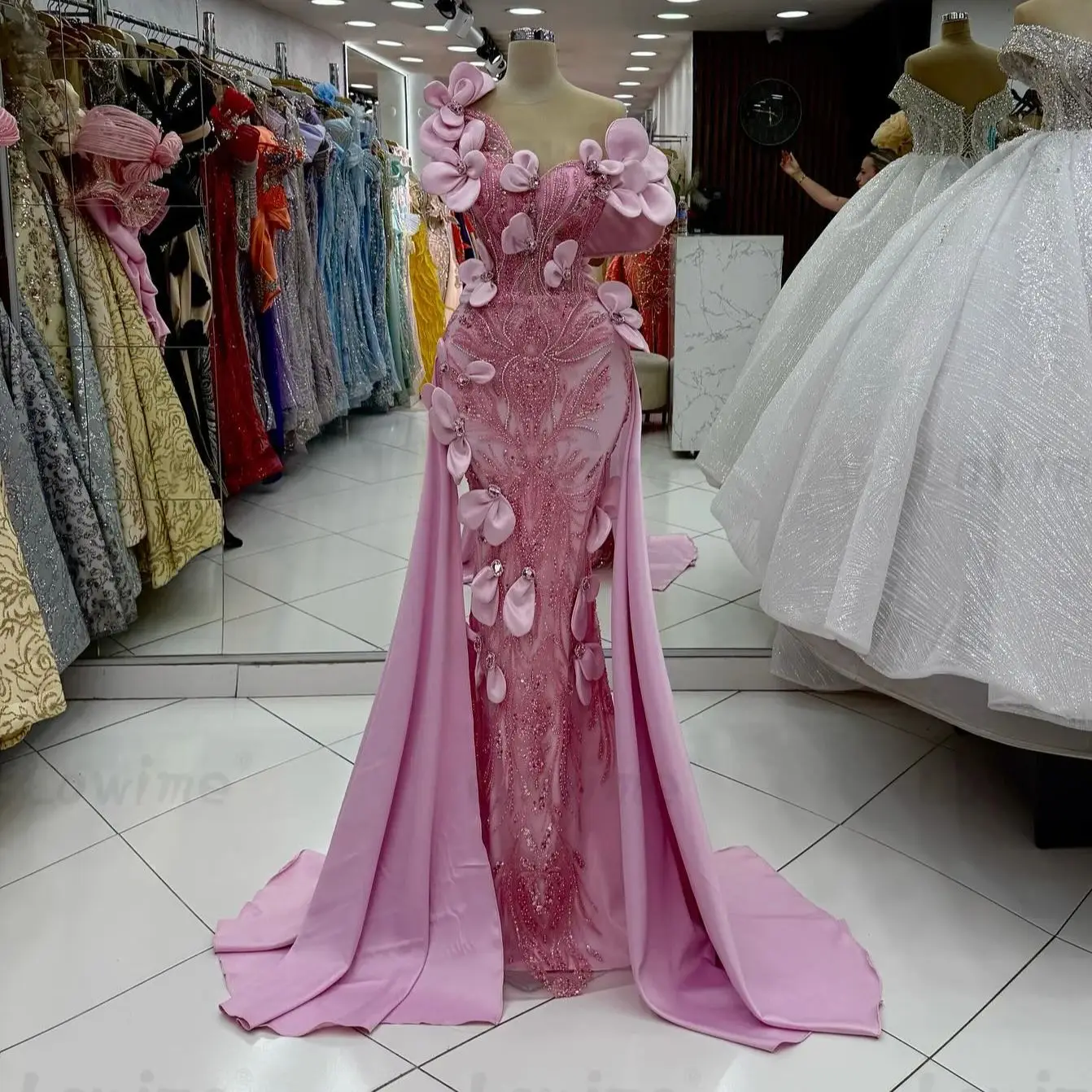 

Chic Pink Flower Mermaid Party Dresses Customized Long Prom Dress Gowns Arabic One Shoulder Evening Dress Vestidos De Noche 2026