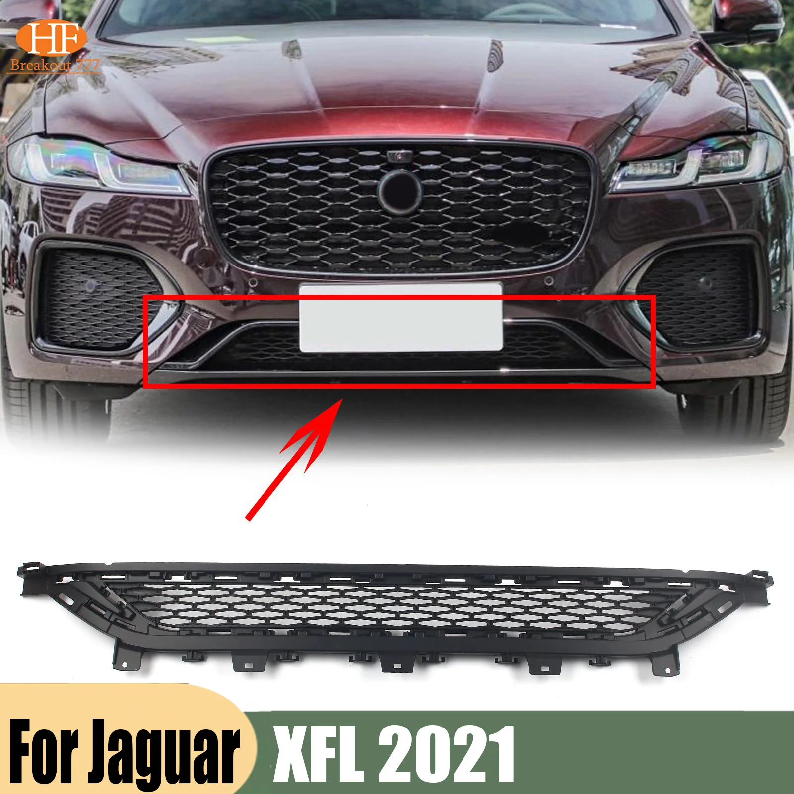 Car Front Bumper Grille Grill ABS Plastic Black Kit Fits For Jaguar XFL 2021