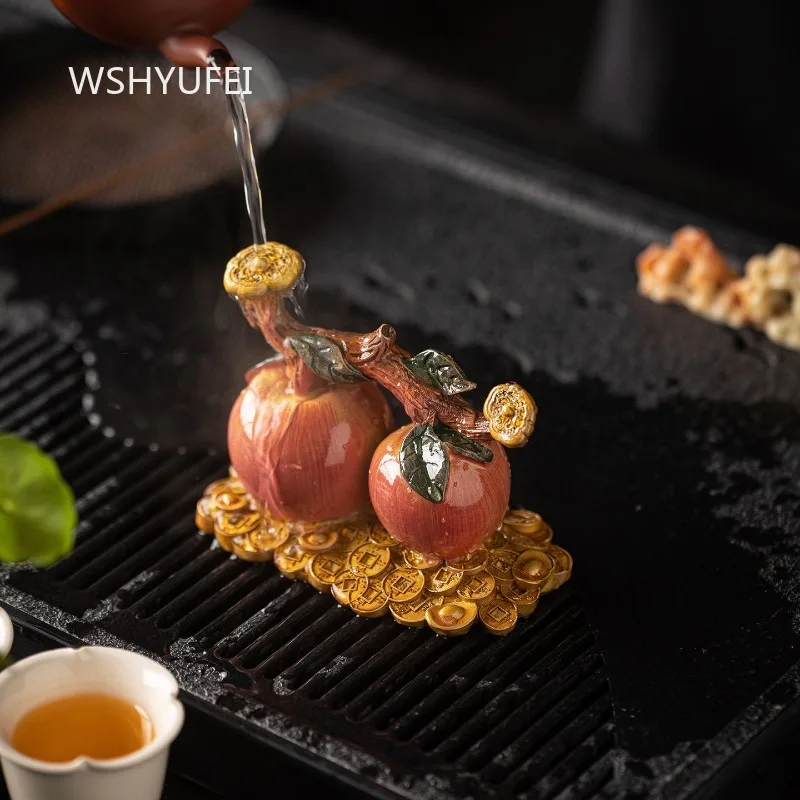 Color Changing Persimmon Tea Pet Chinese Desktop Ornament Household Tea Playing Resin Ornament Kungfu Tea Set Accessories