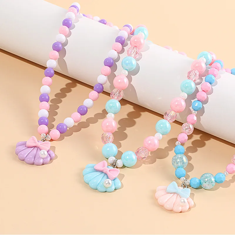 Makersland Beaded Necklace For Kid Children Necklace Bracelet For Christmas Gift Seashell Pearl Pendant Jewelry Accessories Girl