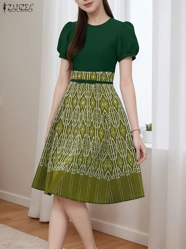 2025 ZANZEA Vintage Women Printing Dresses Elegant Party Vestido Summer Short Sleeve Long Shirt Robe Puff Sleeve A-Line Sundress