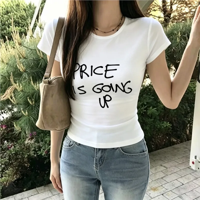 Y2k Korea Hot Girl Price Is Going Up Prints Crop Tops Harajuku Women Streetwear Fun Sweet Baby Tees Sexy Gothic Club T-Shirt