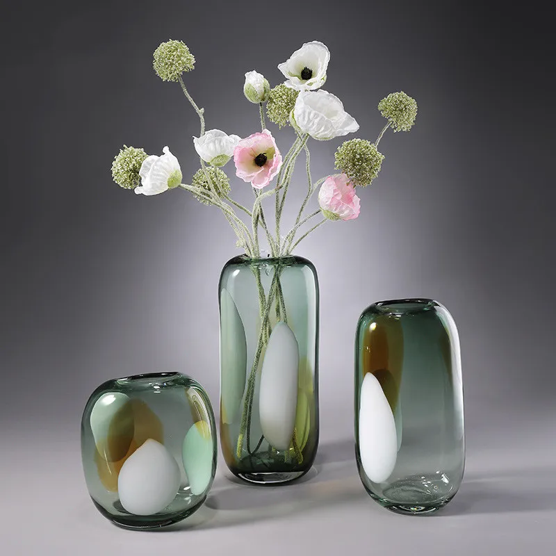 Brown Oval Glass Vase, Flower Arrangement, White Polka Dot Crystal Vase, Glass Container, Hydroponic Vase, Home Decoration
