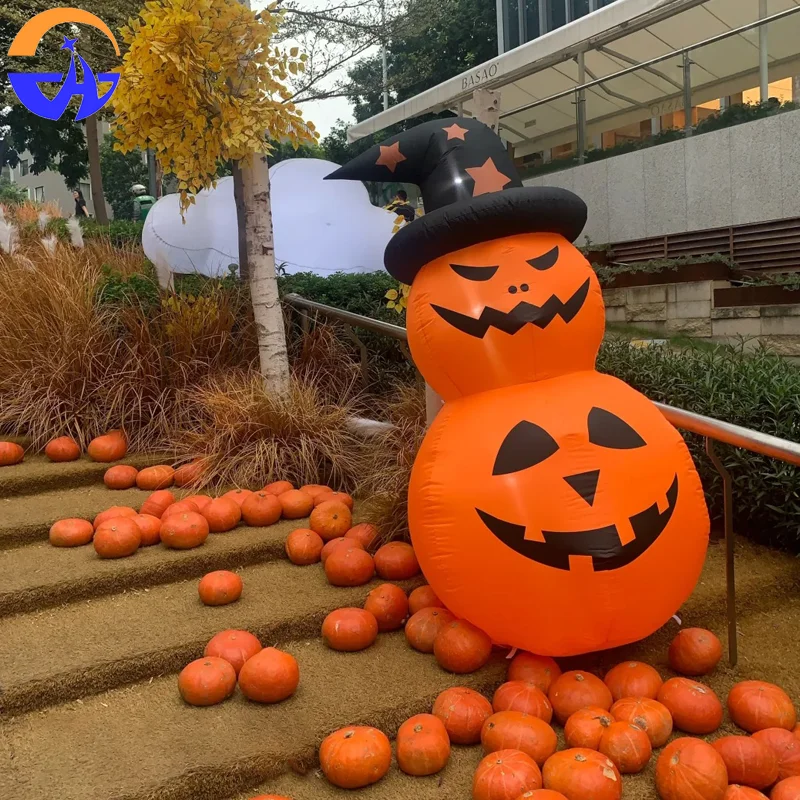 Calabaza inflable de Halloween con sombrero - Accesorio de decoración de escena temática al aire libre