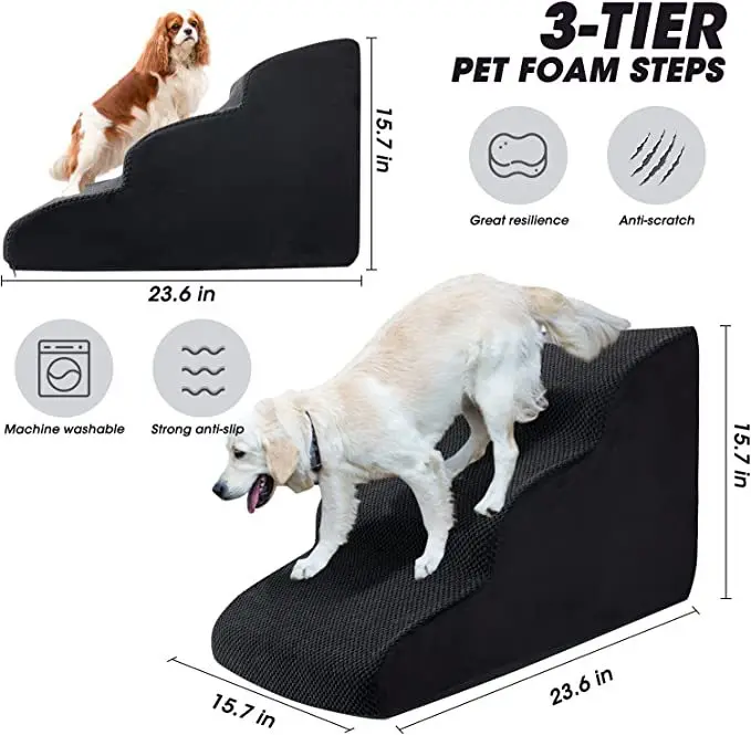 Pet Stairs for Large Dog Cat Soft Small Dog Ramp Ladder Stair Extra Wide Non-Slip Steps for High Bed or Couch