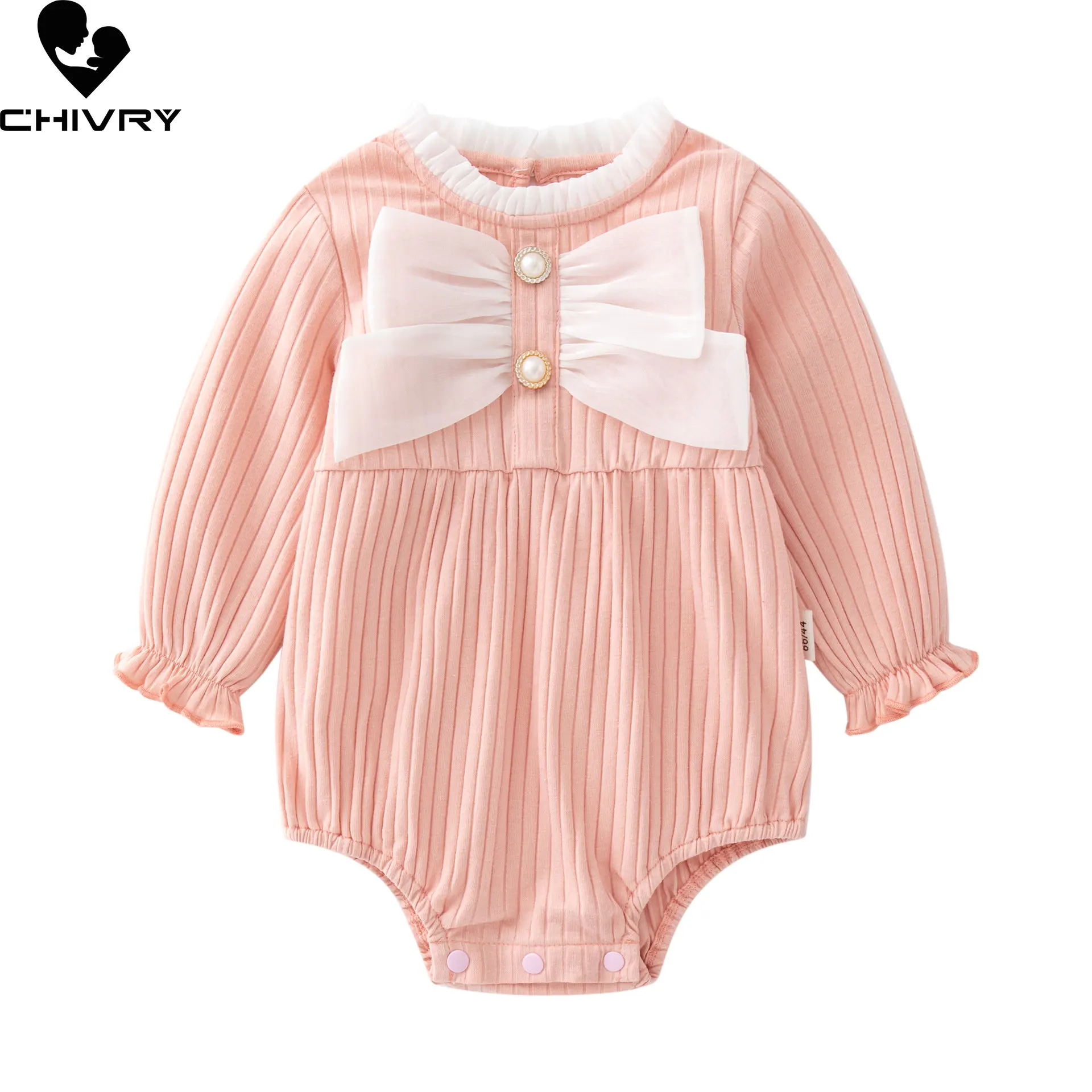 New 2023 Newborn Baby Girls Cute Bowknot Bodysuits Rompers Spring Autumn Long Sleeve Jumpsuit Toddler Playsuit Infant Clothing