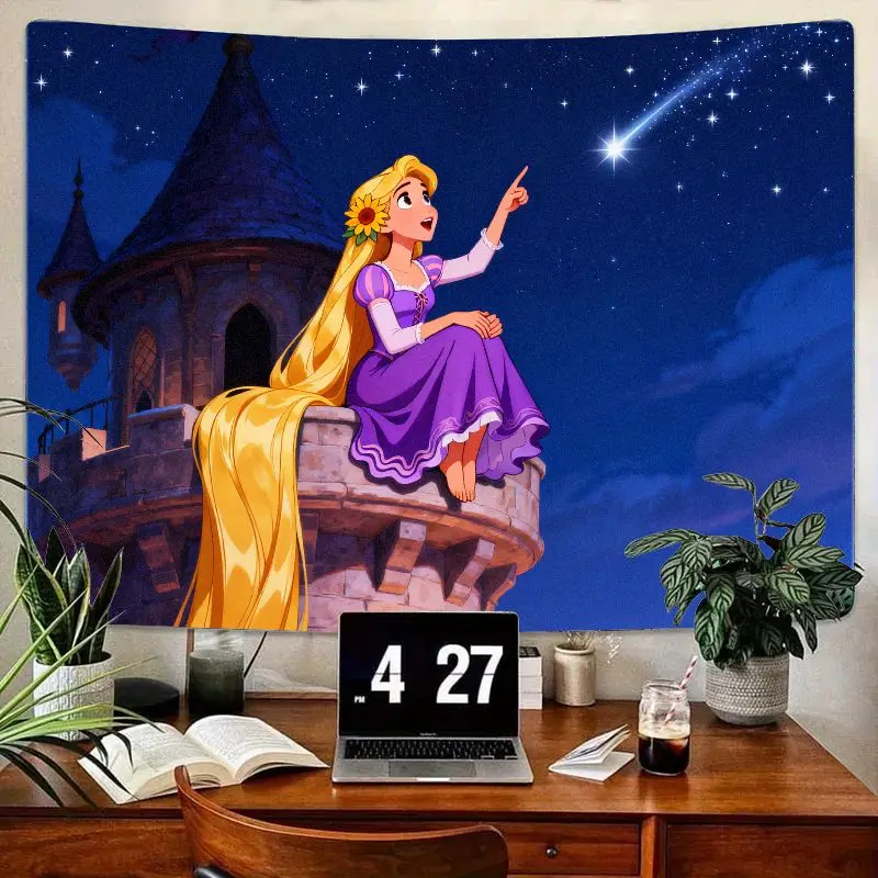 

1 шт., гобелен принцессы Диснея Рапунцель с запутанной историей, современное настенное искусство из полиэстера, мечтательный декор для комнаты со звездами, подарок для девочек