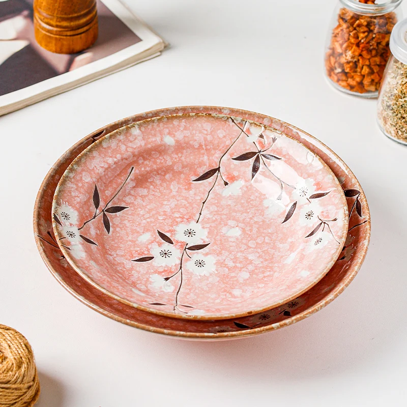 

Романтическая розовая сакура Cerc, японская круглая тарелка Deep Di, посуда, снежинка, глазурь, подглазурный цвет, домашнее использование