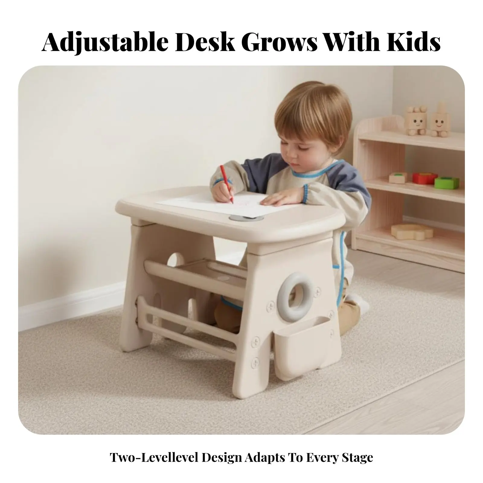 高さ調節可能な子供用家具セット-人間工学に基づいたデザインの調節可能なデスクとふわふわのクリーチャーチェアセット-拭き取り可能なデスクトップ