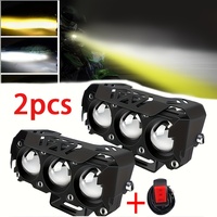 2Pcs with Switch Motorcycle LED Two-color Mini Light  3 Lens Motorcycle Light for  Outdoor Lighting Car SUV UTV Without Battery