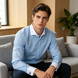 2024 Men's Long-sleeved Shirt Men's High-grade Niche Chic Double Folded Sleeve Windsor Collar Retro Business Dress French Cuffli