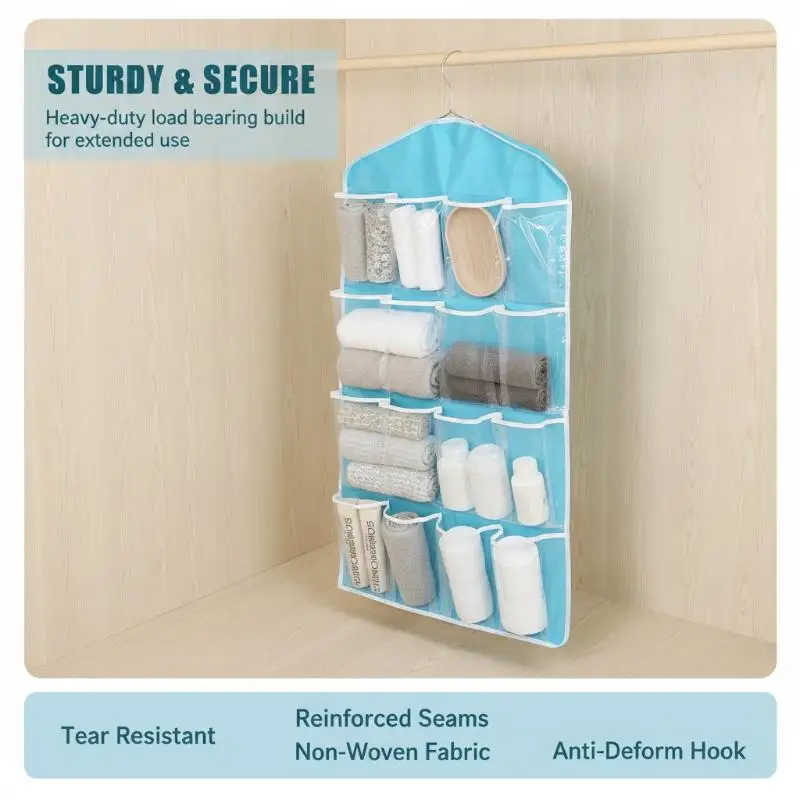 Hanging Underwear Storage Bag 16 Pockets Washable Wall Closet Organizer Pouch for Home Dorm Small Space