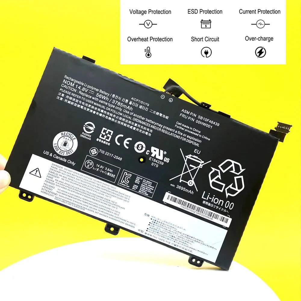 Imagem -03 - Bateria do Portátil para Lenovo Thinkpad s3 Yoga Série 14 00hw000 Sb10f46438 14.8v 56wh 3785mah Recarregável 00hw001 Sb10f46439