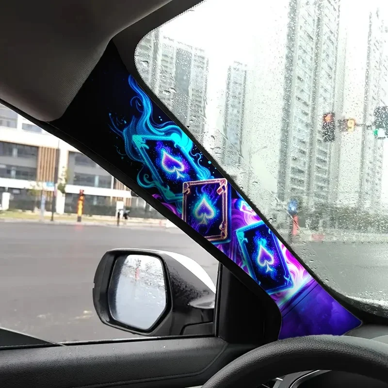 Car Interior A‑Pillar Vinyl Decals 2Pcs Cool Glow Magic Poker Spade Card Universal DIY Modified Auto A Pillar Decor Stickers