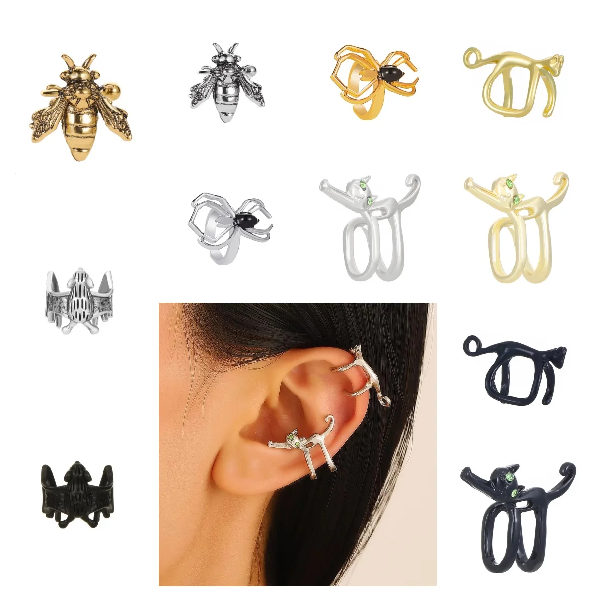 Punk Animal Ear Clip 1pc No Hole Metal Cute Men And Women Jewelry Halloween Valentine's Day Fashion Party Daily Wear y2k2024