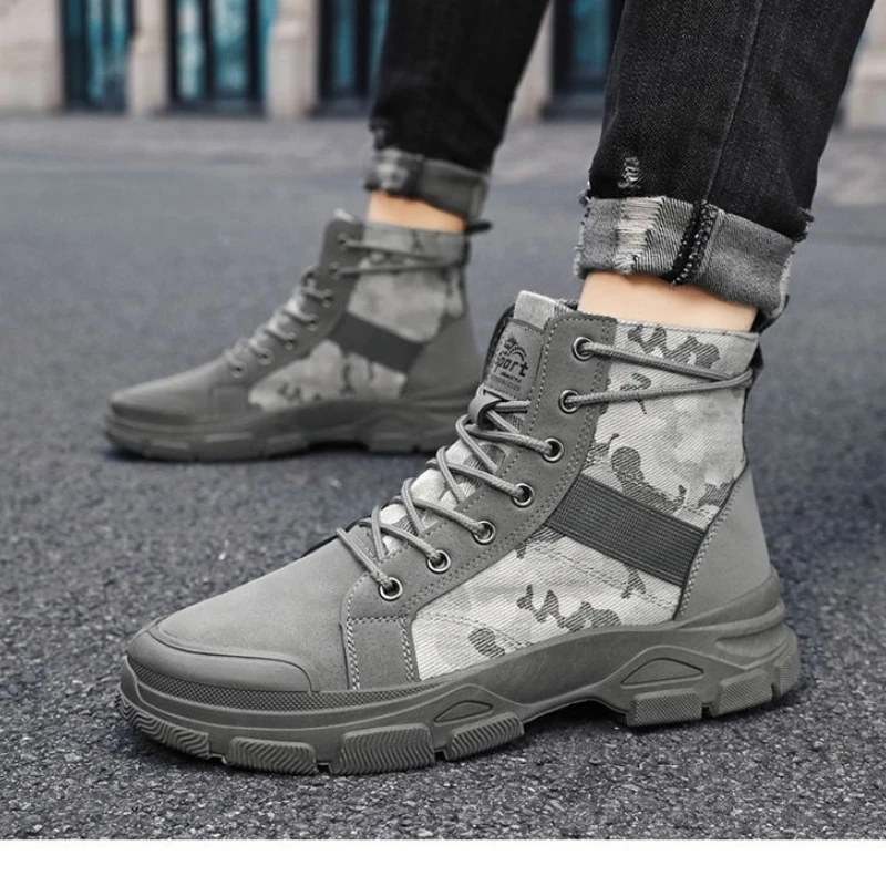 Mens Autumn Camouflage High Top Boots Outdoor Work Boot Luxury Brands Casual Sneakers British Style Thick Sole Shoes Desert Boot image 5
