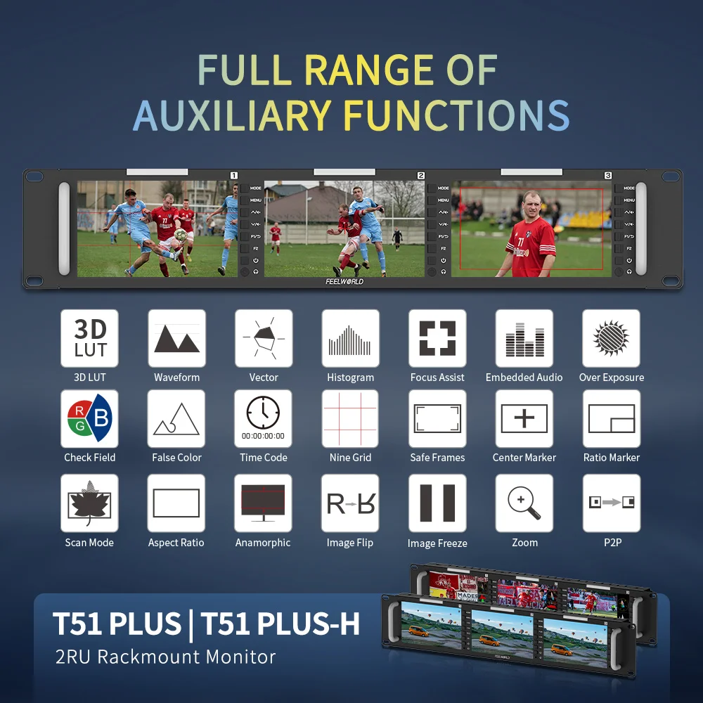 FEELWORLD T51 PLUS المهنية رف جبل مراقب رف جبل رصد الثلاثي 5.5 "2RU كامل HD SDI/HDMI/AV I/O OEM المصنع مباشرة