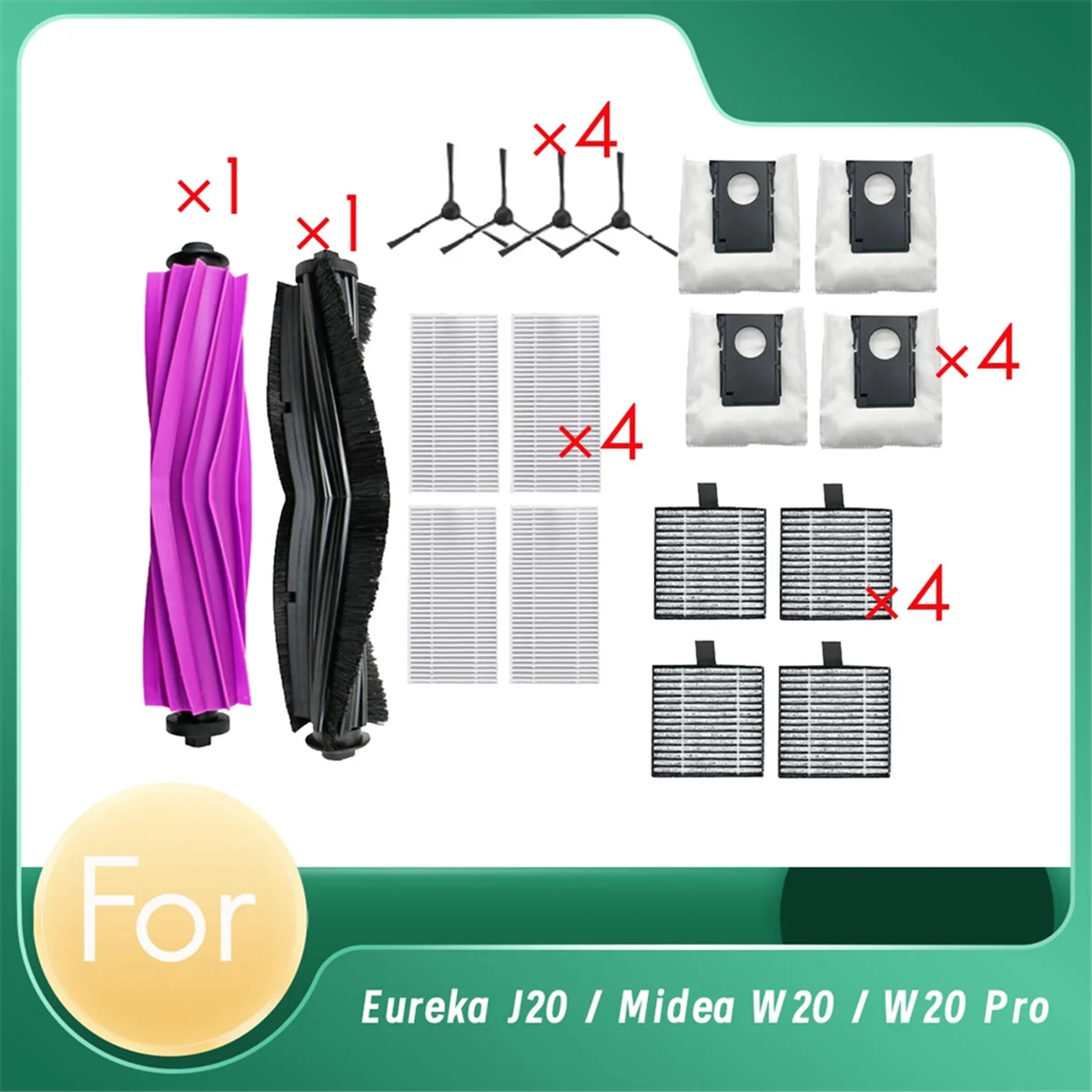 SZSC لـ J20 / W20 / W20 Pro روبوت فراغ فرشاة جانبية رئيسية فلتر HEPA كيس لجميع الغبار كفاءة تنظيف محسنة